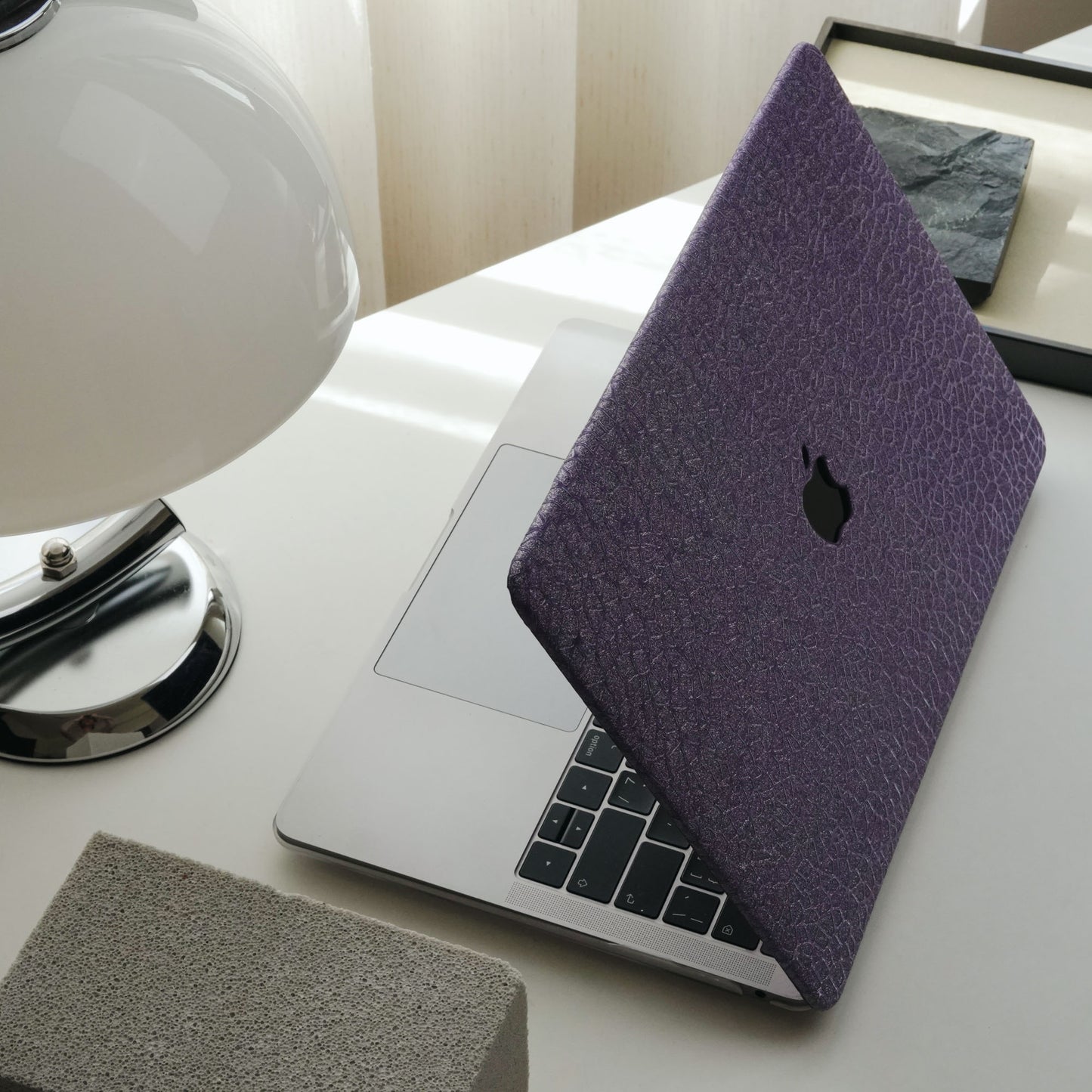 Leather pebble texture ♾ cool metallic purple finish Macbook case