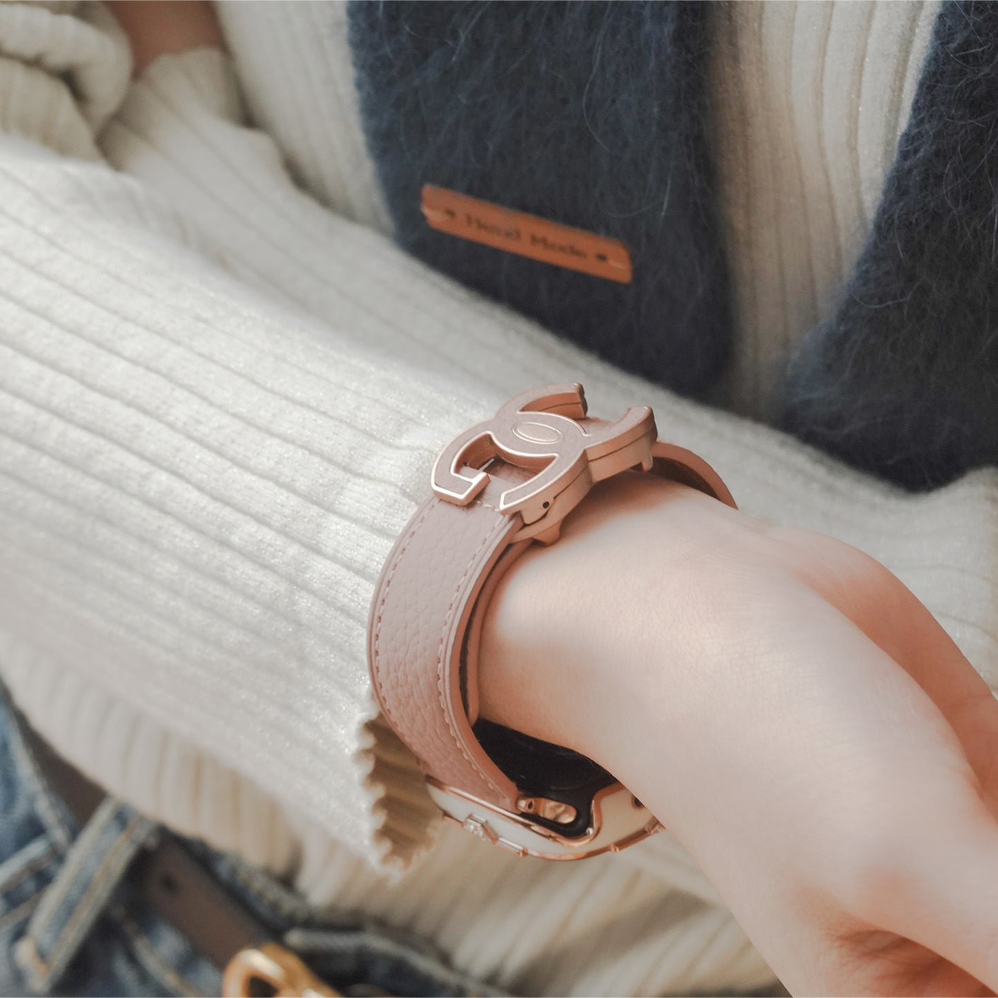 Lychee high-quality textured faux leather Apple Watch band