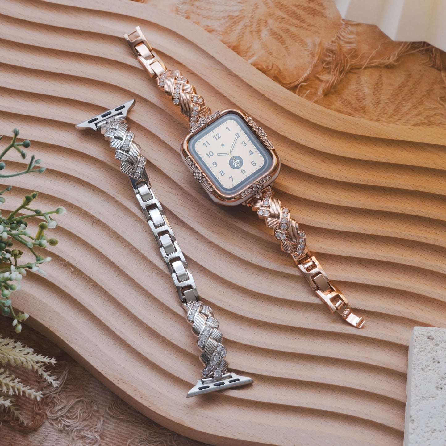 Trendy Woven Texture with Elegant Rhinestones Apple Watch Band
