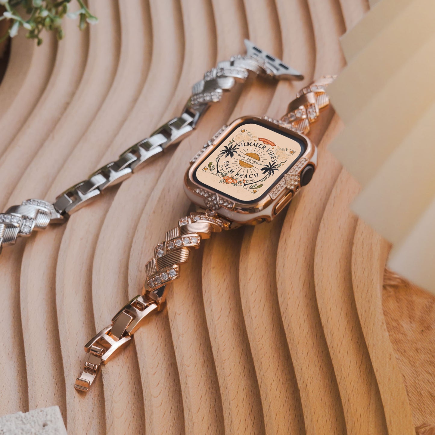 Trendy Woven Texture with Elegant Rhinestones Apple Watch Band