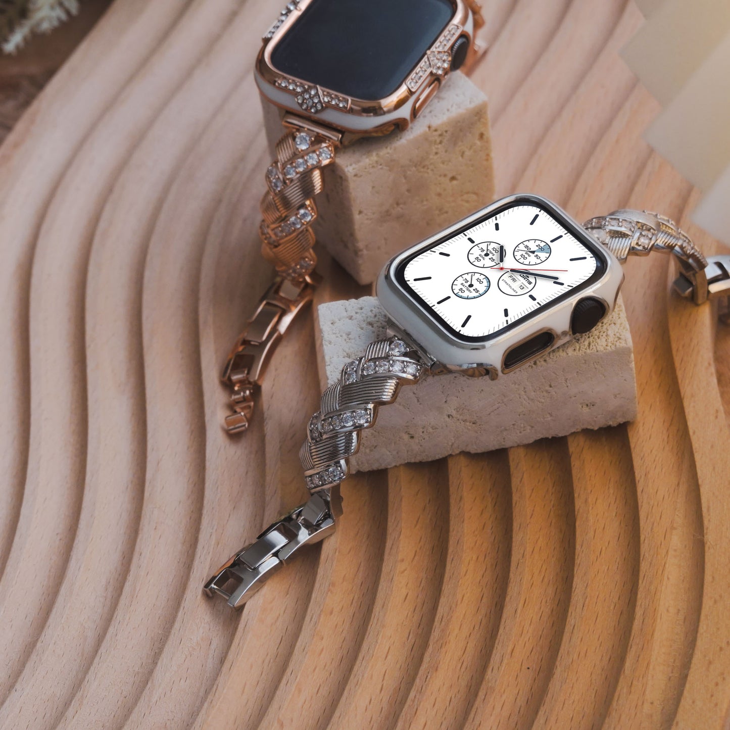 Trendy Woven Texture with Elegant Rhinestones Apple Watch Band