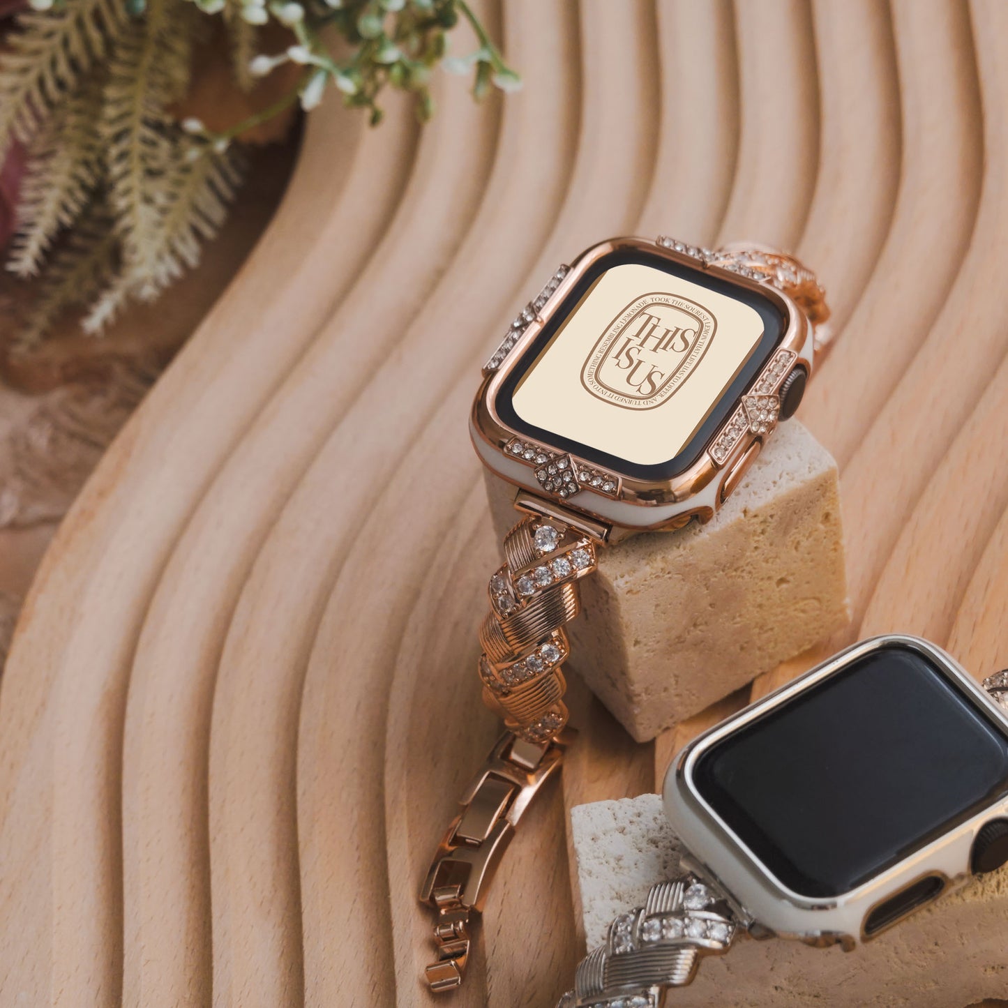 Trendy Woven Texture with Elegant Rhinestones Apple Watch Band