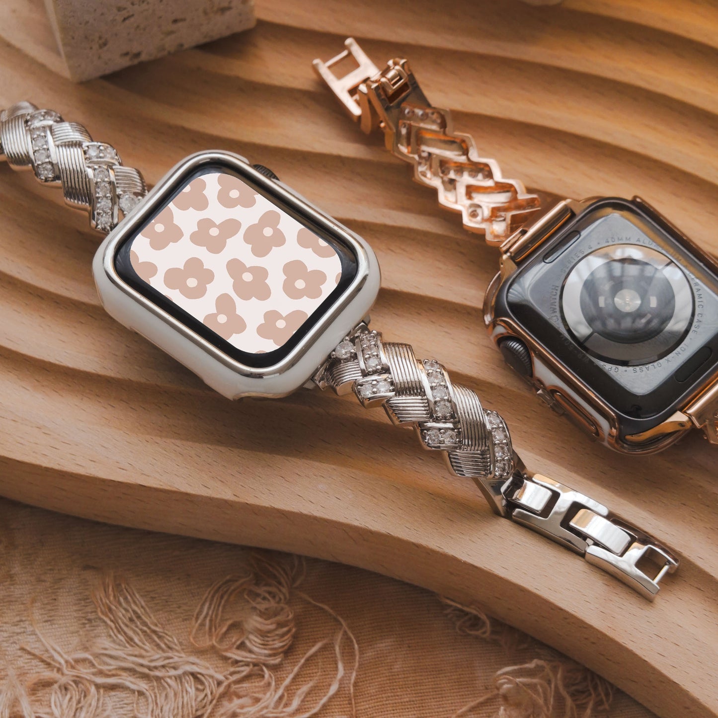 Trendy Woven Texture with Elegant Rhinestones Apple Watch Band