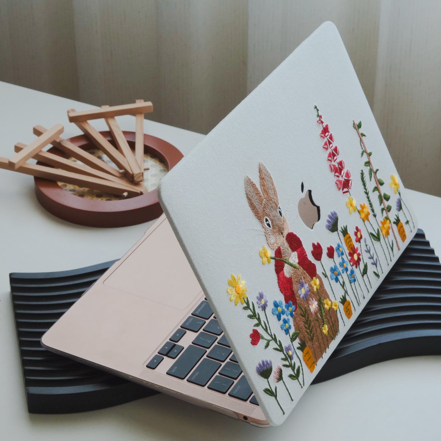 This is us White Hand-drawn Red-clothed Bunny ♾ Textured Stitching MacBook Case