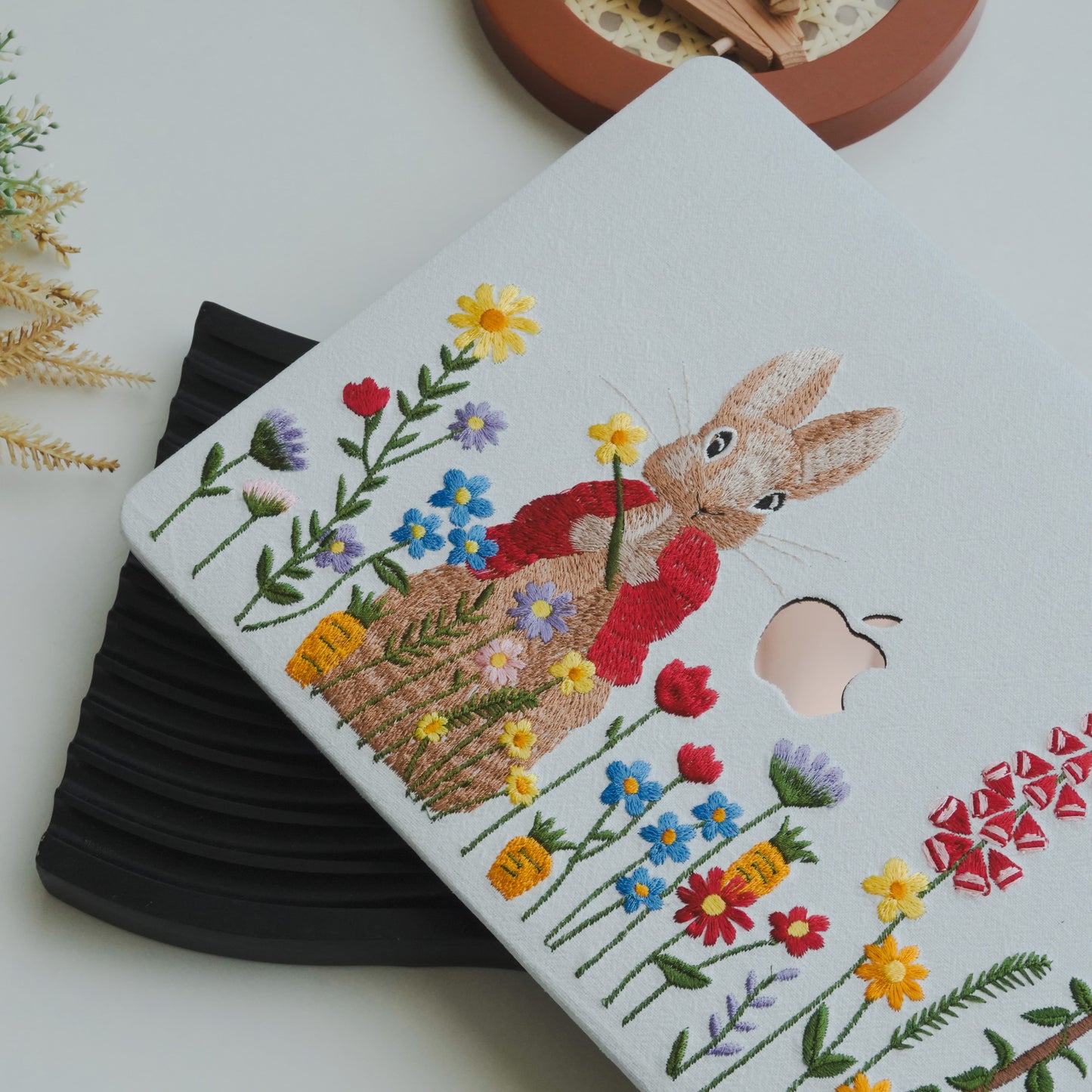 This is us White Hand-drawn Red-clothed Bunny ♾ Textured Stitching MacBook Case