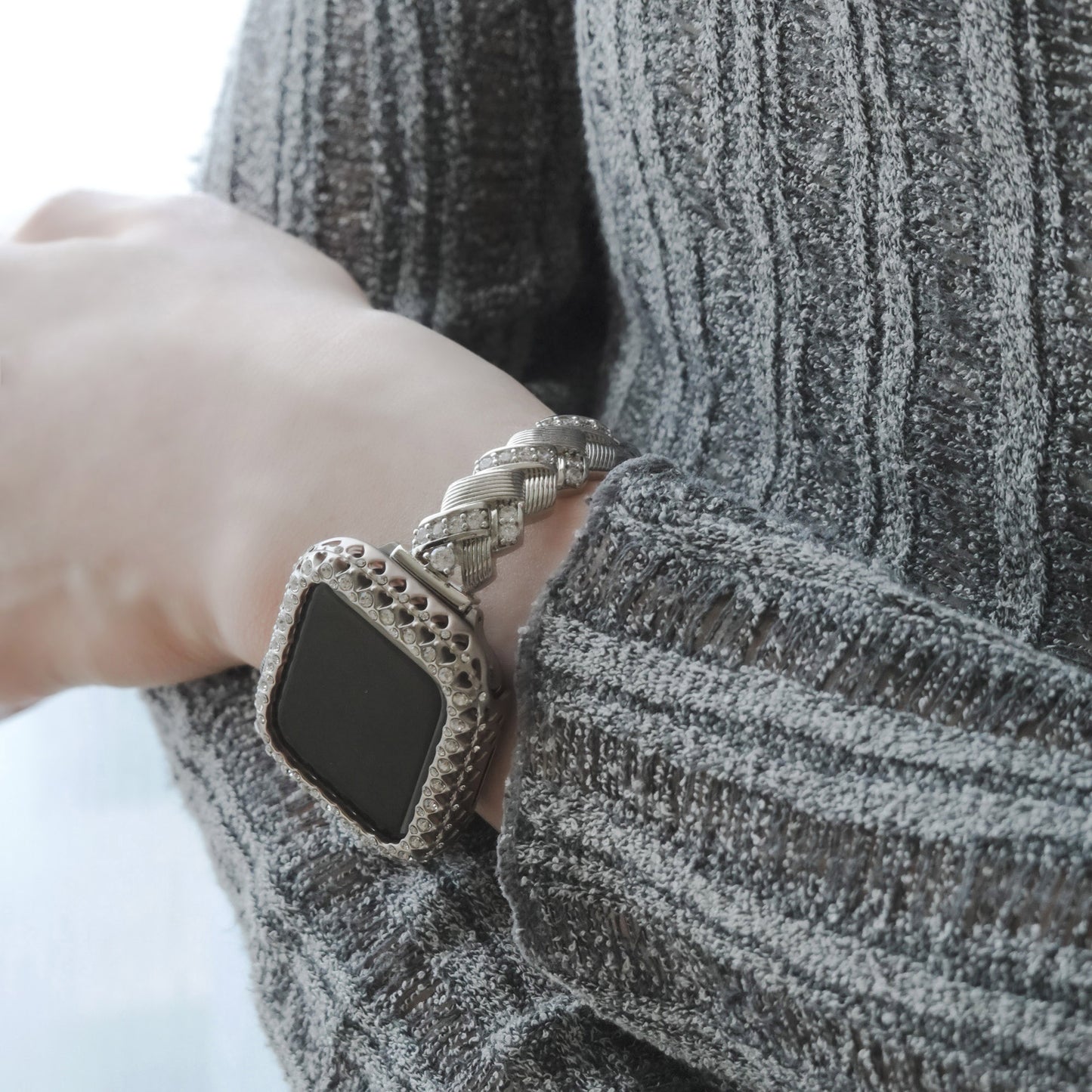 Trendy Woven Texture with Elegant Rhinestones Apple Watch Band