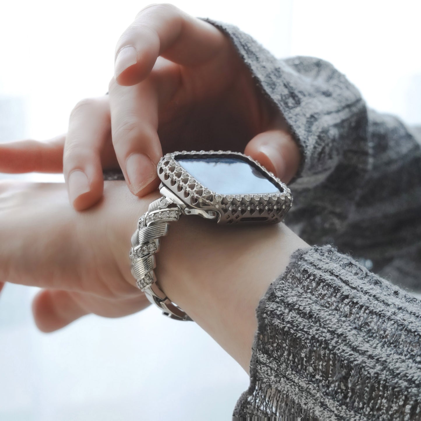 Trendy Woven Texture with Elegant Rhinestones Apple Watch Band