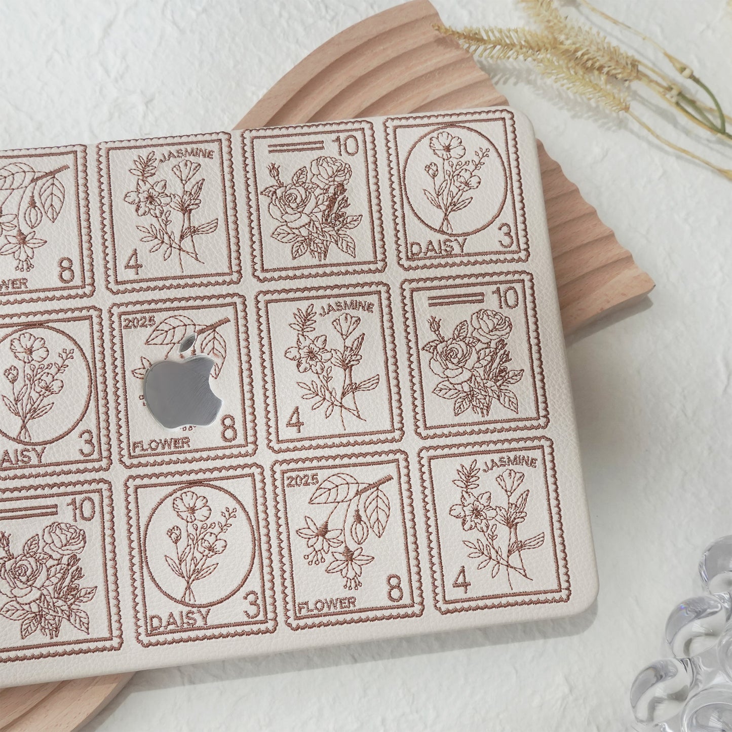 Embroidery Series ♾ Mocha Brown Flora Post Premium Stitching MacBook Case
