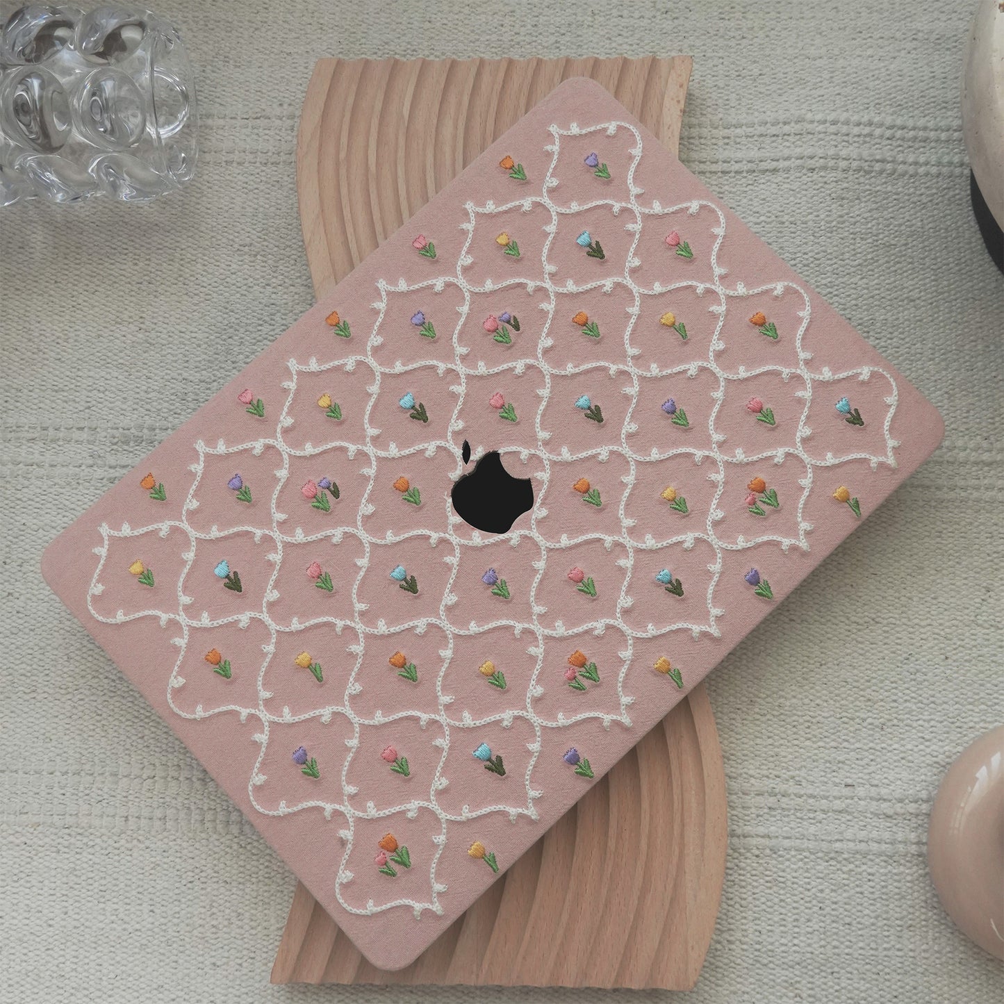 This Is Us Plaid Floral ♾ Textured Stitching Sky Pink Mac Case