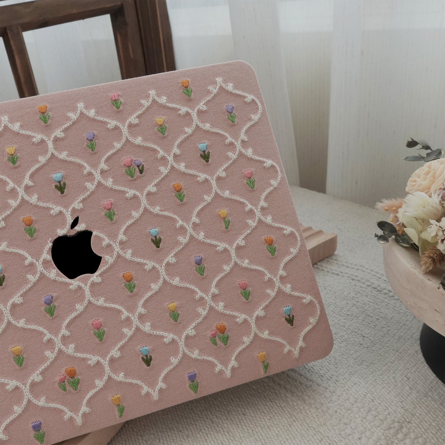This Is Us Plaid Floral ♾ Textured Stitching Sky Pink Mac Case