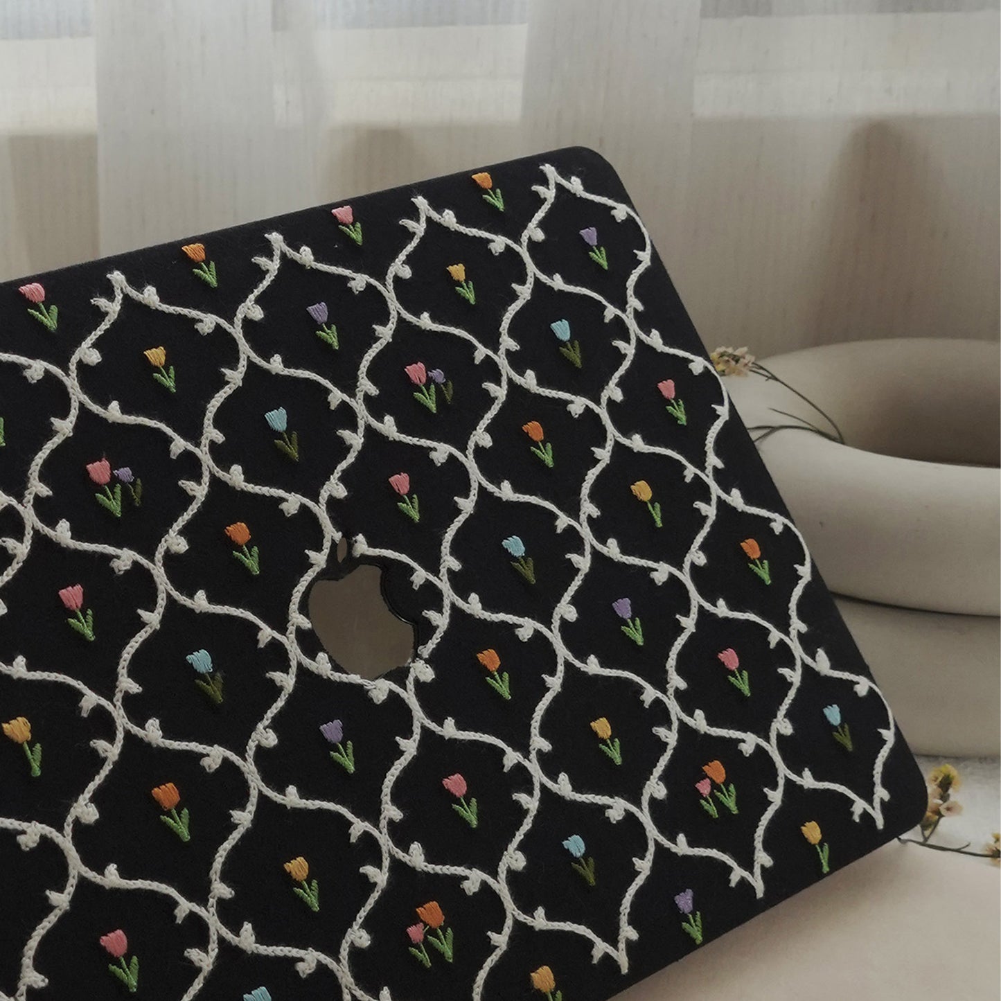 This is us Plaid Floral ♾ Textured Stitching Black Mac Case