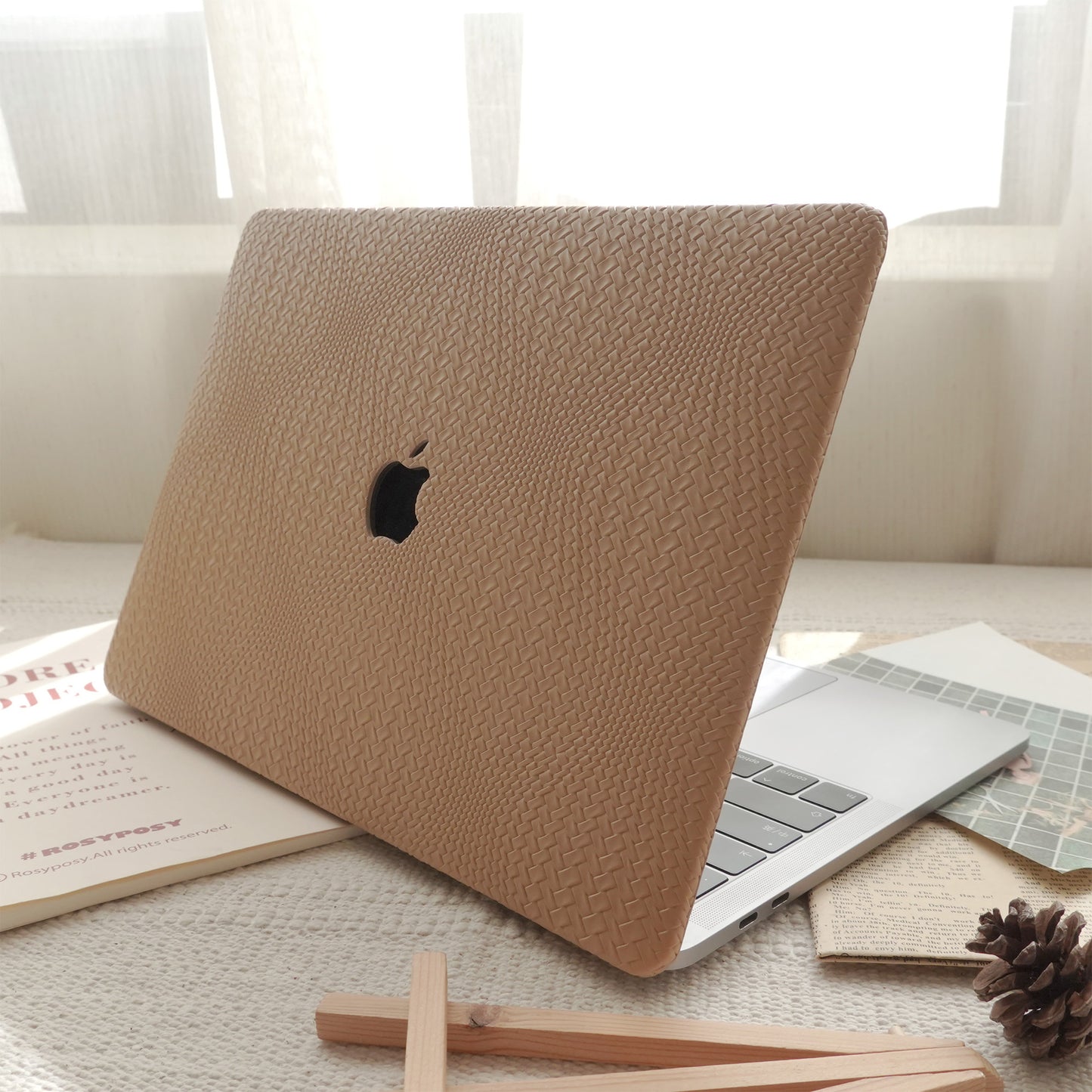 Leather Series ♾ Brown Woven Curved Pattern MacBook Case
