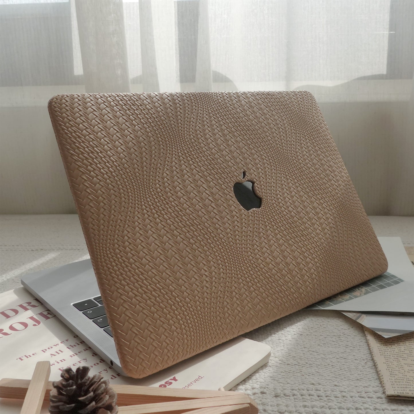 Leather Series ♾ Brown Woven Curved Pattern MacBook Case