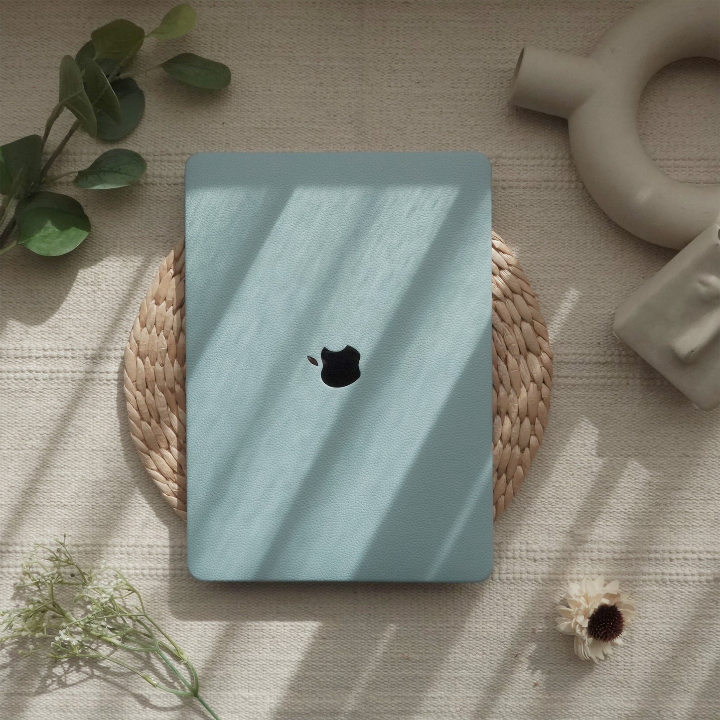 Lychee Texture Sky Blue Leather Macbook Case