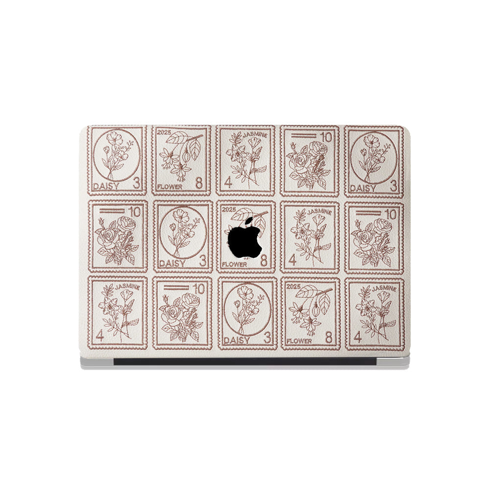 Embroidery Series ♾ Mocha Brown Flora Post Premium Stitching MacBook Case