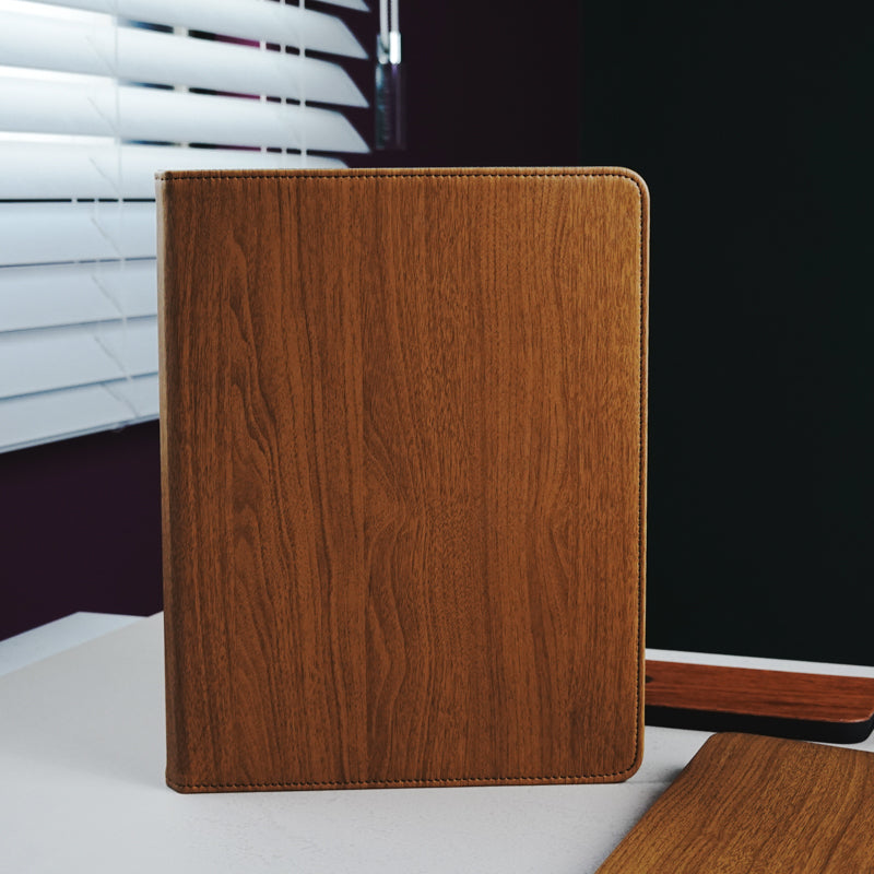 Leather Series & Texture Wood Grain with Pencil Holder iPad Case