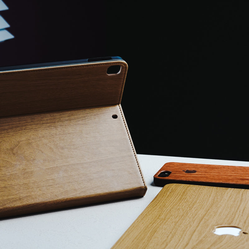 Leather Series & Texture Wood Grain with Pencil Holder iPad Case