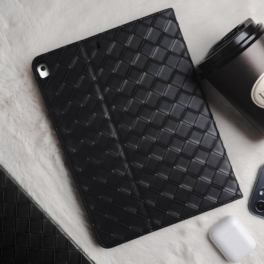 Leather Series & Dark Wide Knit with Pencil Holder iPad Case