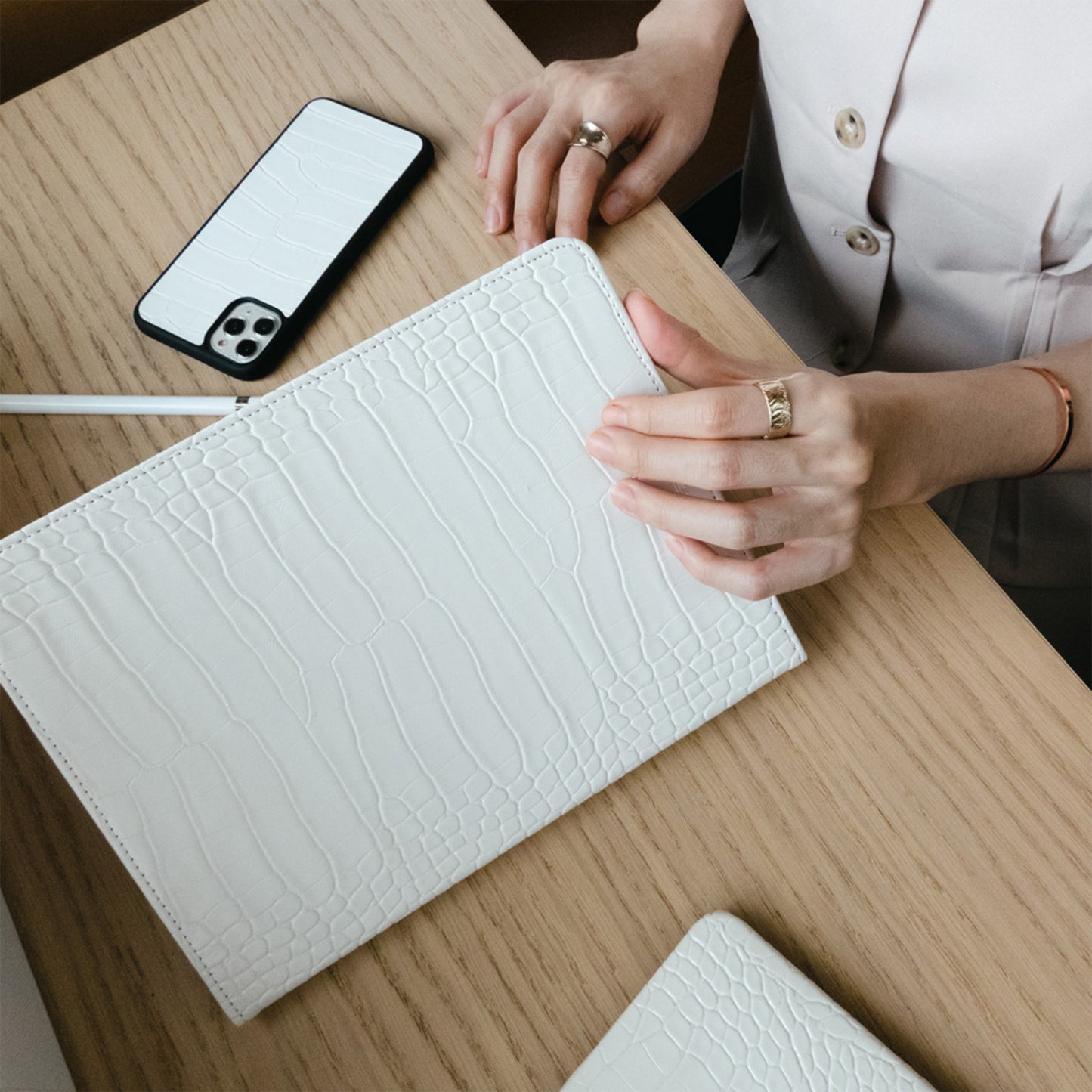 Crocodile Style & Athena White with Pencil Holder iPad Case