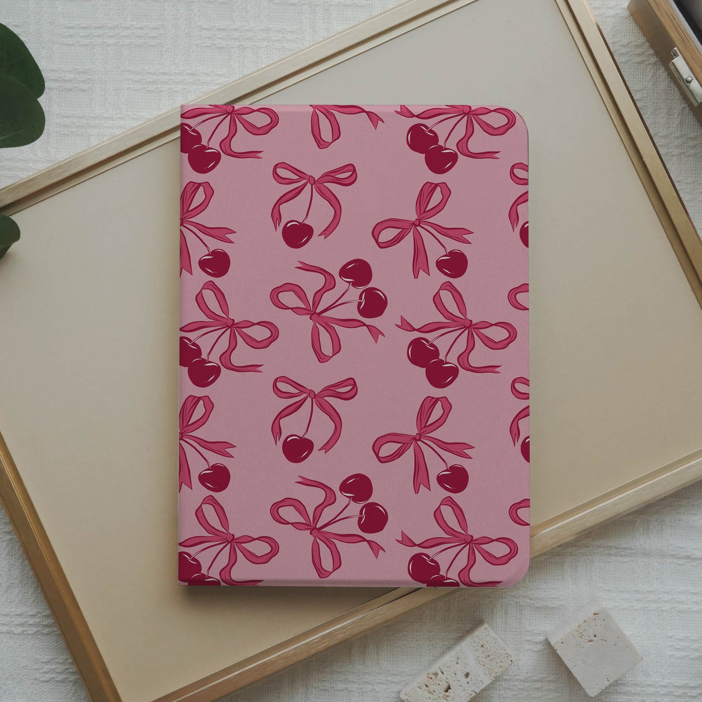 Design Cherry Ribbon Pencil Magnetic Pen Slot iPad Protective Case