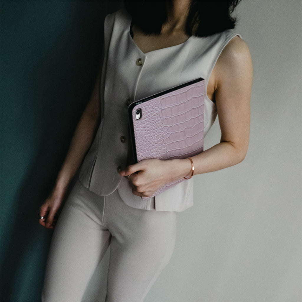 Crocodile Style & Crocodile Pink with Pencil Holder iPad Protective Case