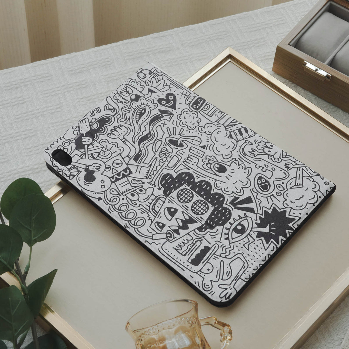 Design Graffiti Notebook Pencil Magnetic Pen Slot iPad Protective Case