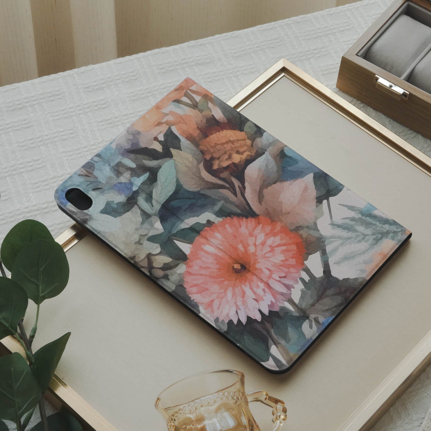 Design Style Ink Floral Pencil Magnetic Pen Slot iPad Protective Case