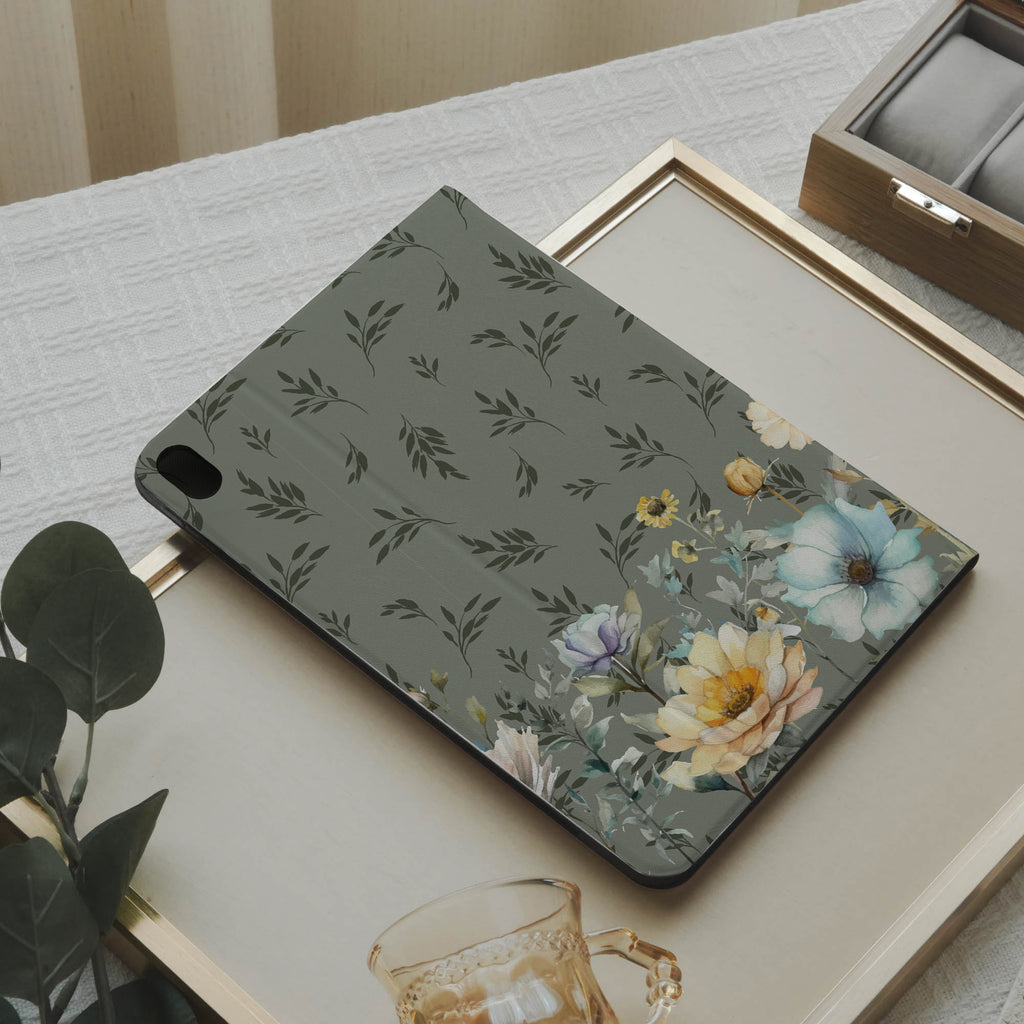 Design Floral Whispers Pencil Magnetic Pen Slot iPad Protective Case