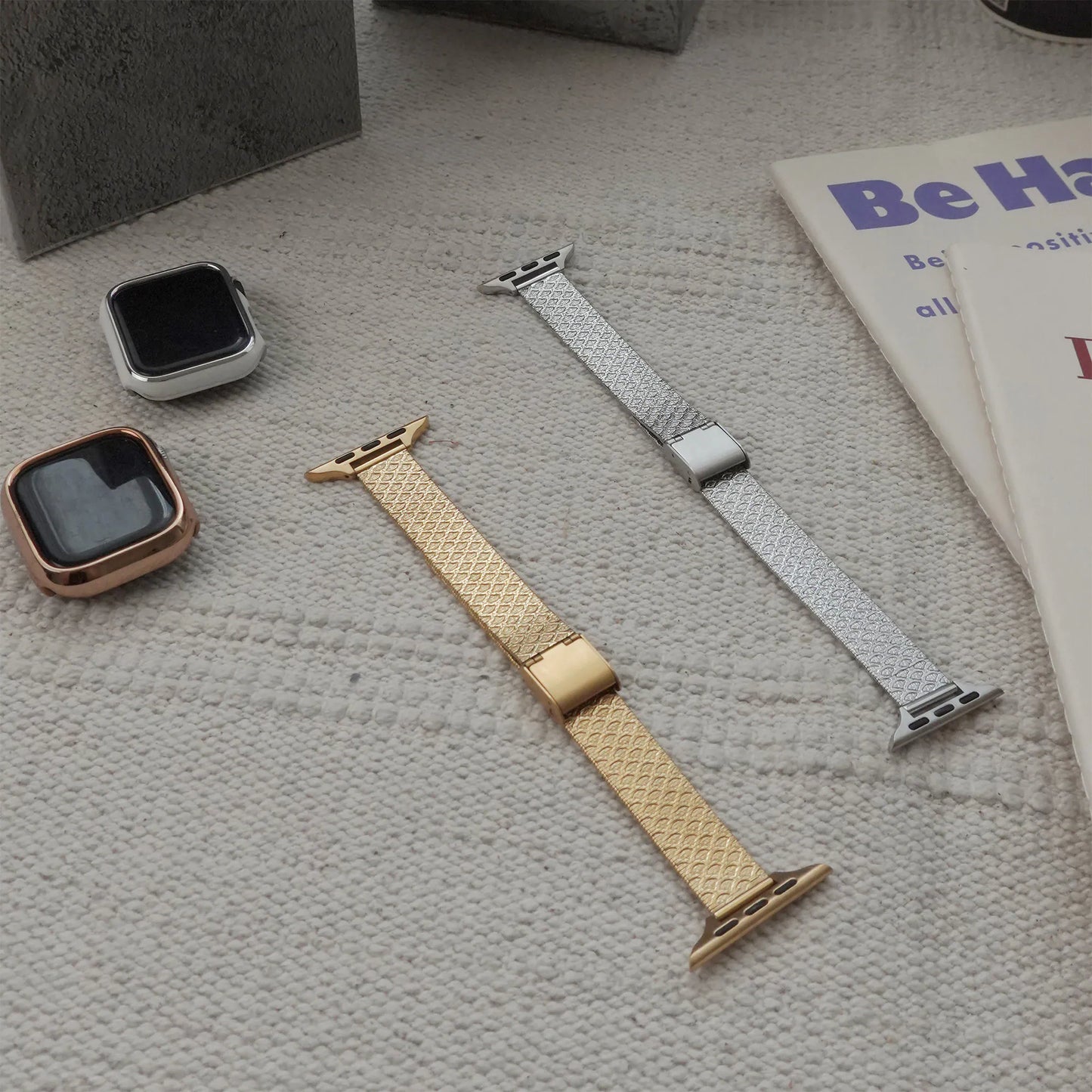 Refined Checkered Pattern Textured Metal Apple Watch Band