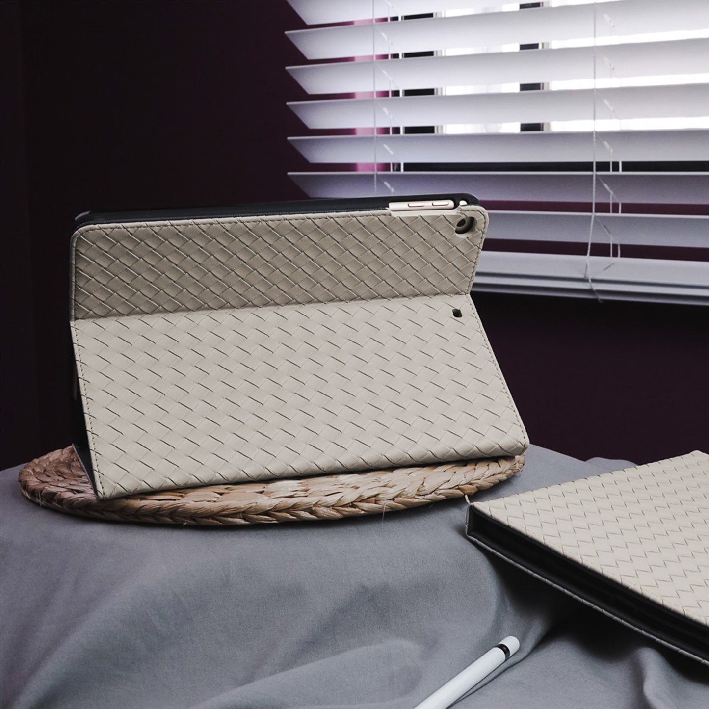 Leather Series & Antique White Braided with Pencil Holder iPad Case