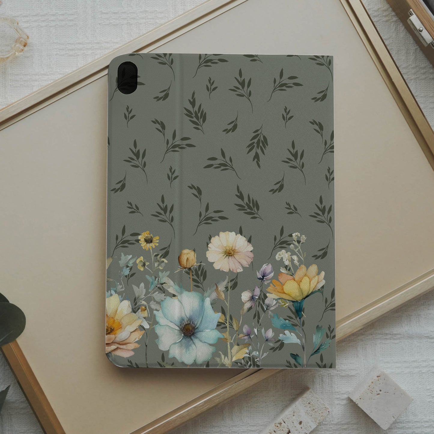 Design Floral Whispers Pencil Magnetic Pen Slot iPad Protective Case