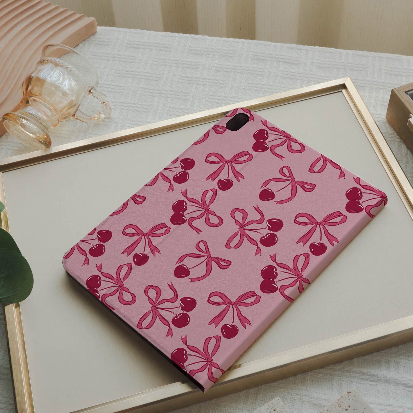 Design Cherry Ribbon Pencil Magnetic Pen Slot iPad Protective Case