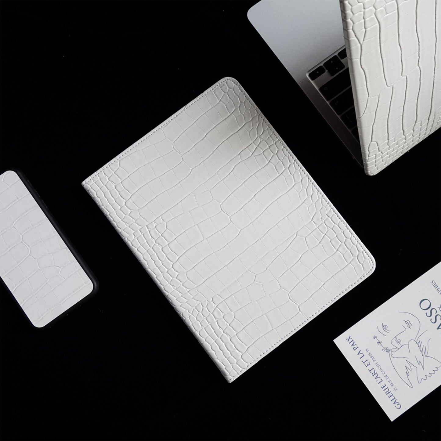 Crocodile Style & Athena White with Pencil Holder iPad Case