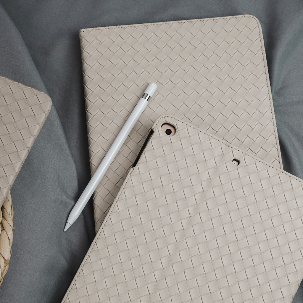 Leather Series & Antique White Braided with Pencil Holder iPad Case
