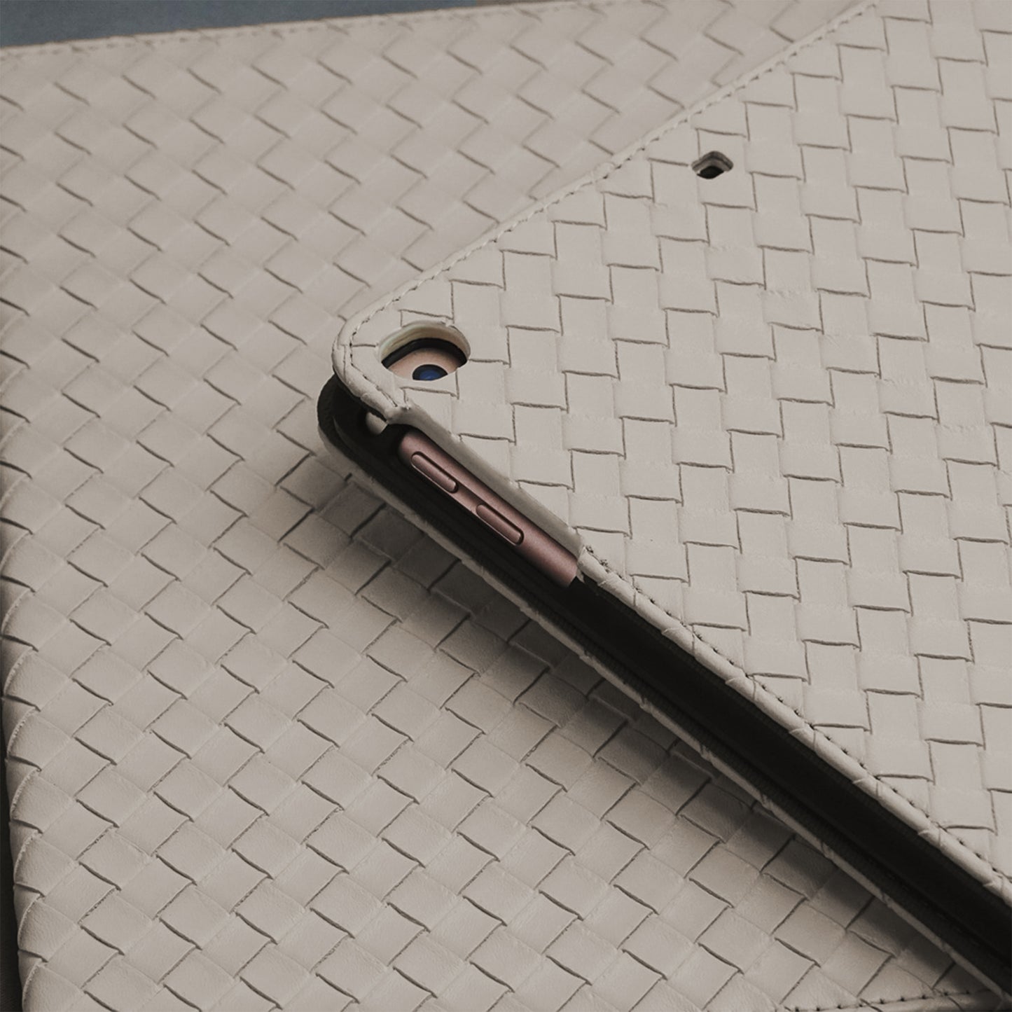 Leather Series & Antique White Braided with Pencil Holder iPad Case