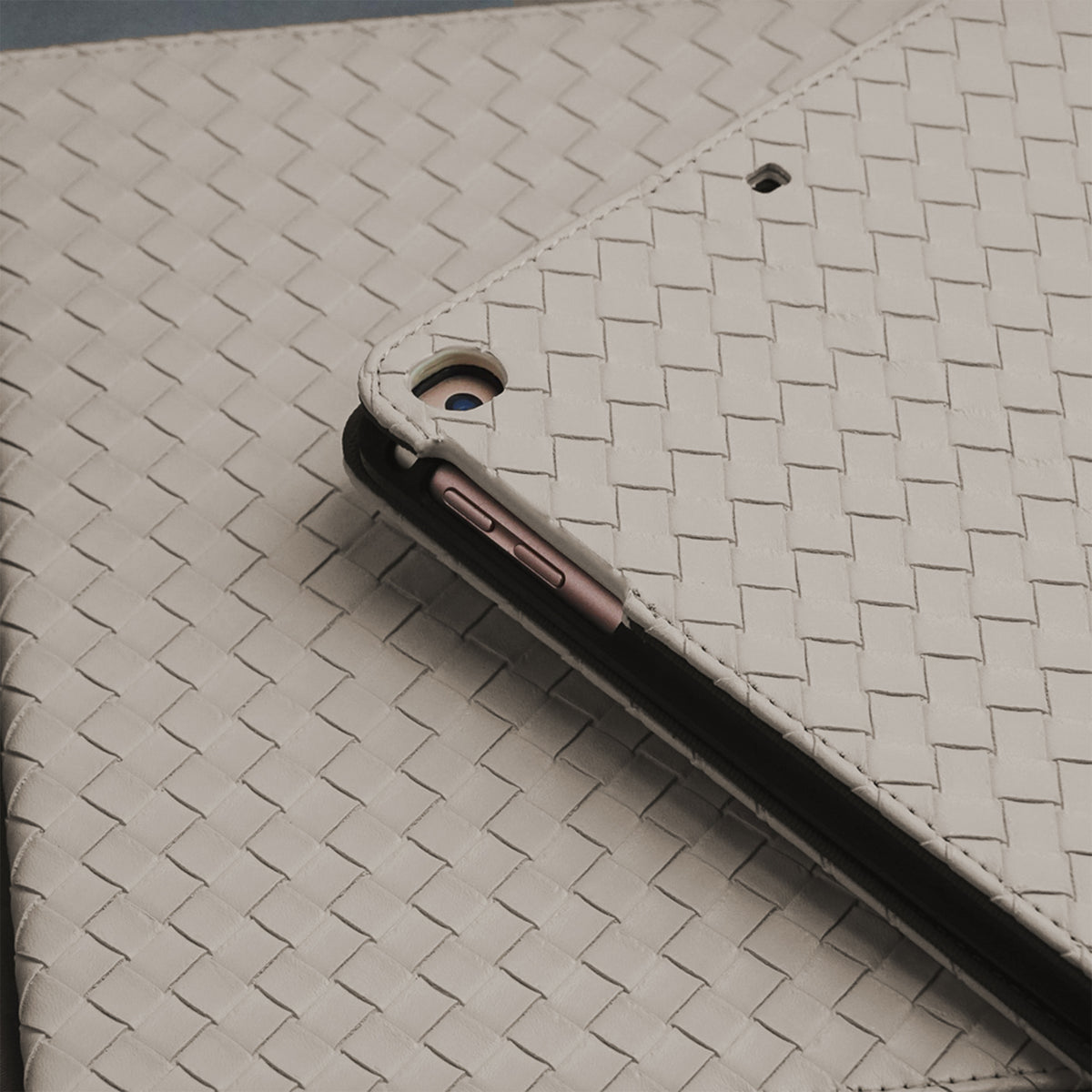 Leather Series & Antique White Braided with Pencil Holder iPad Case