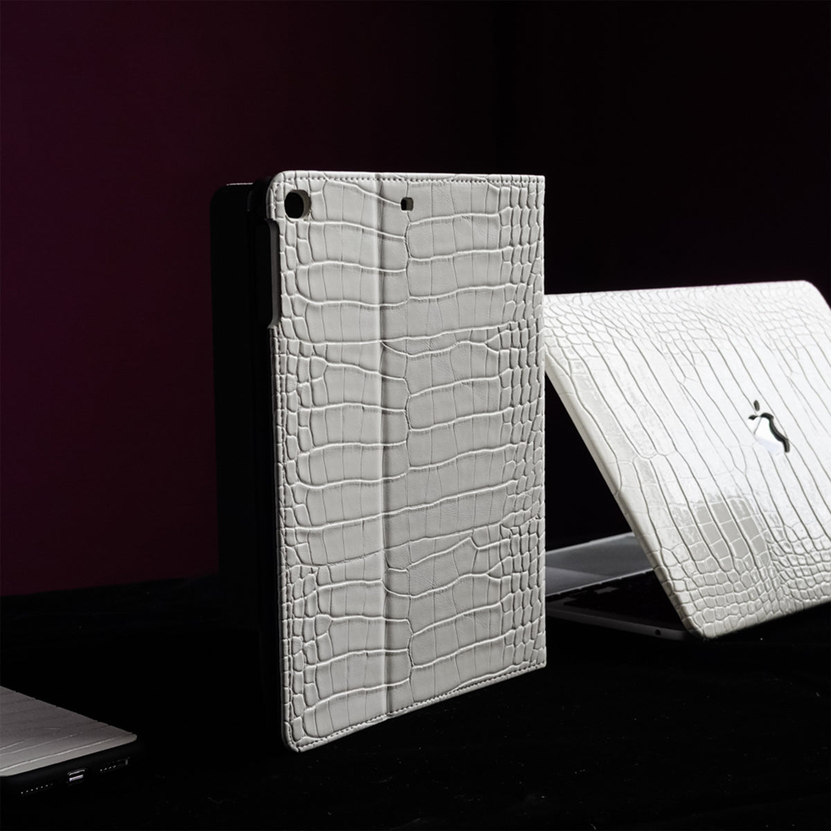 Crocodile Style & Athena White with Pencil Holder iPad Case