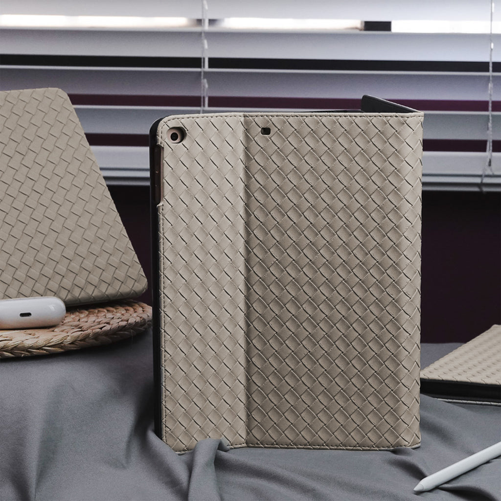 Leather Series & Antique White Braided with Pencil Holder iPad Case