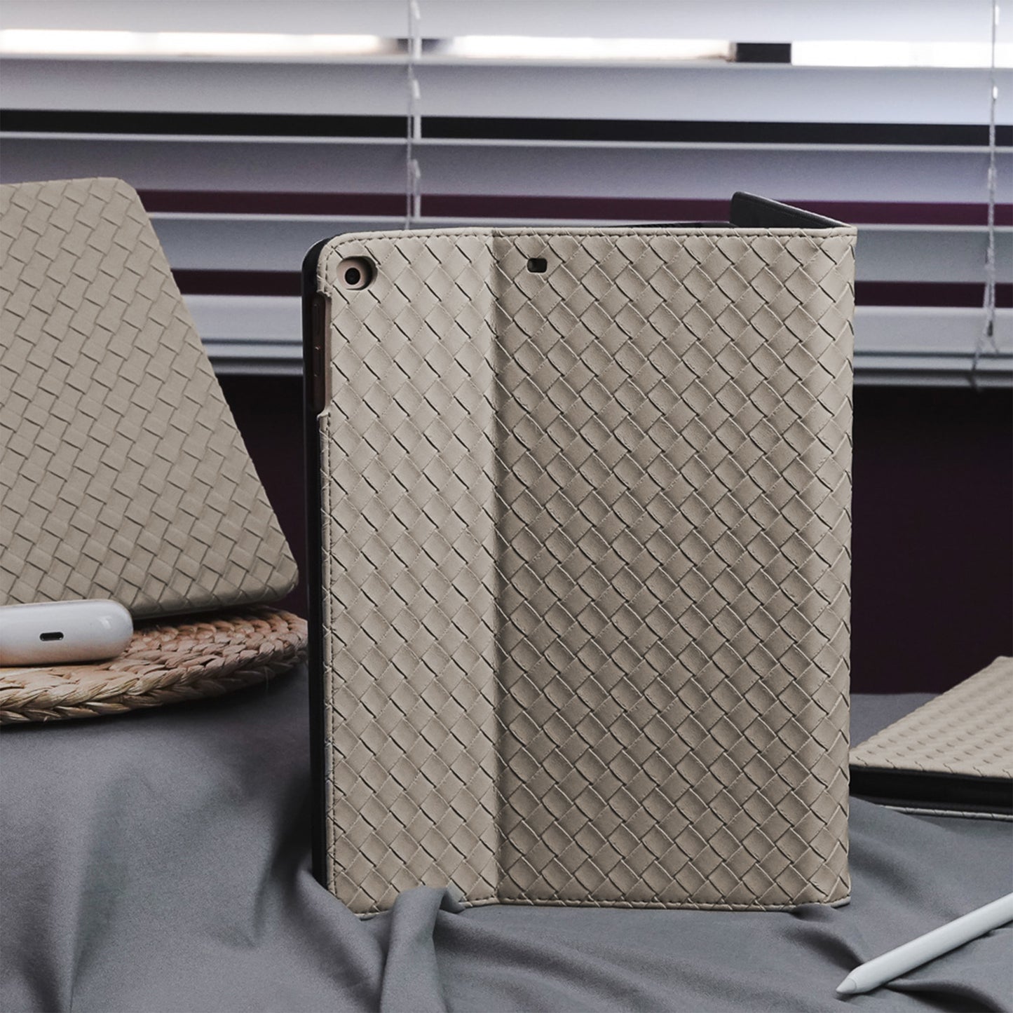 Leather Series & Antique White Braided with Pencil Holder iPad Case