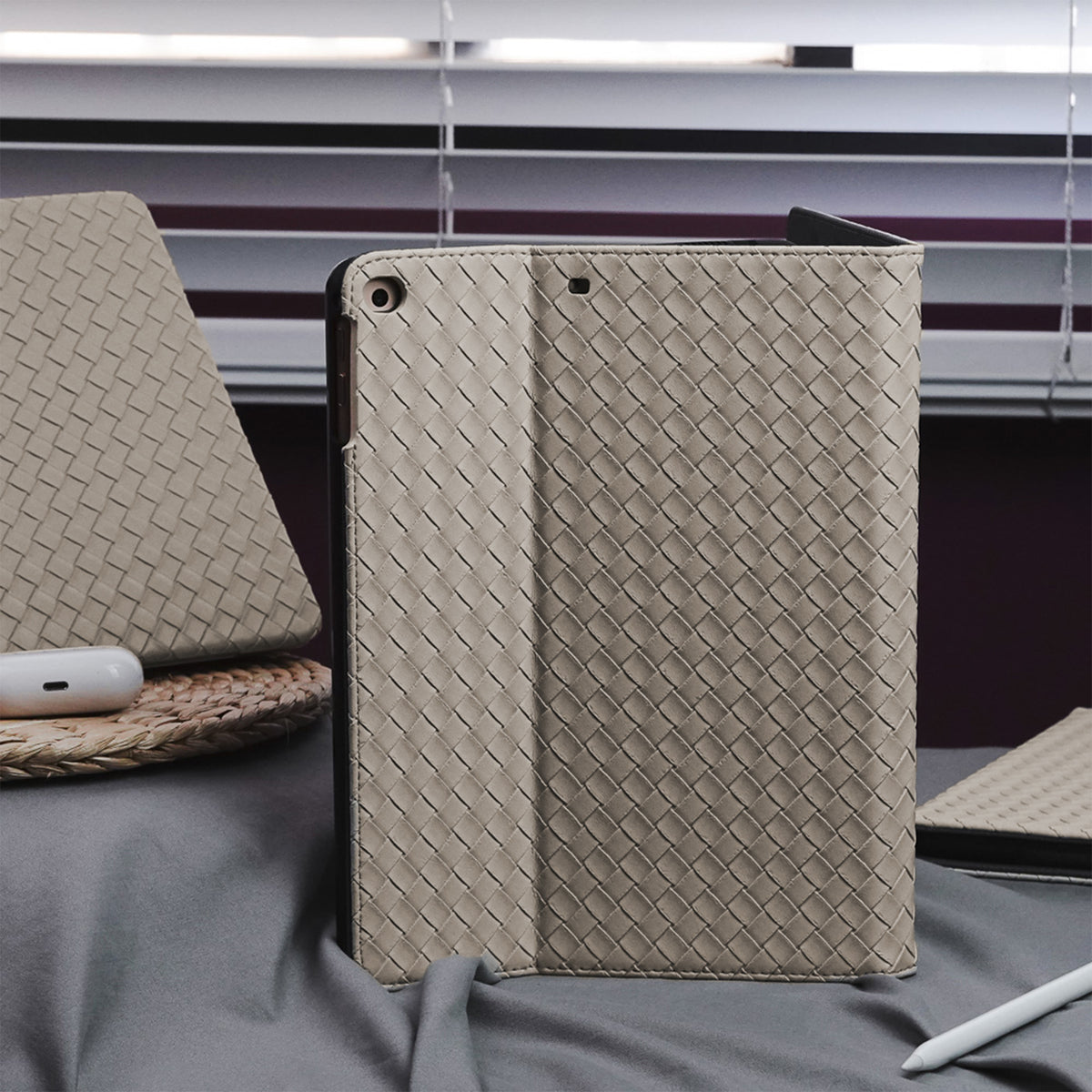 Leather Series & Antique White Braided with Pencil Holder iPad Case