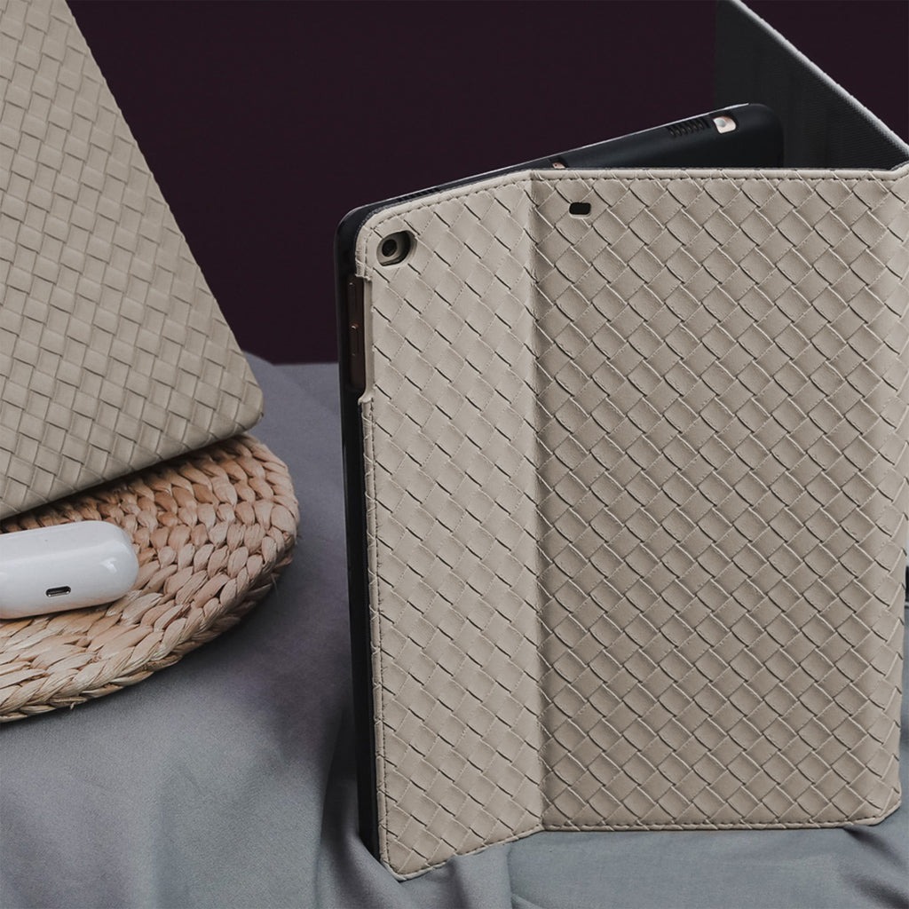 Leather Series & Antique White Braided with Pencil Holder iPad Case