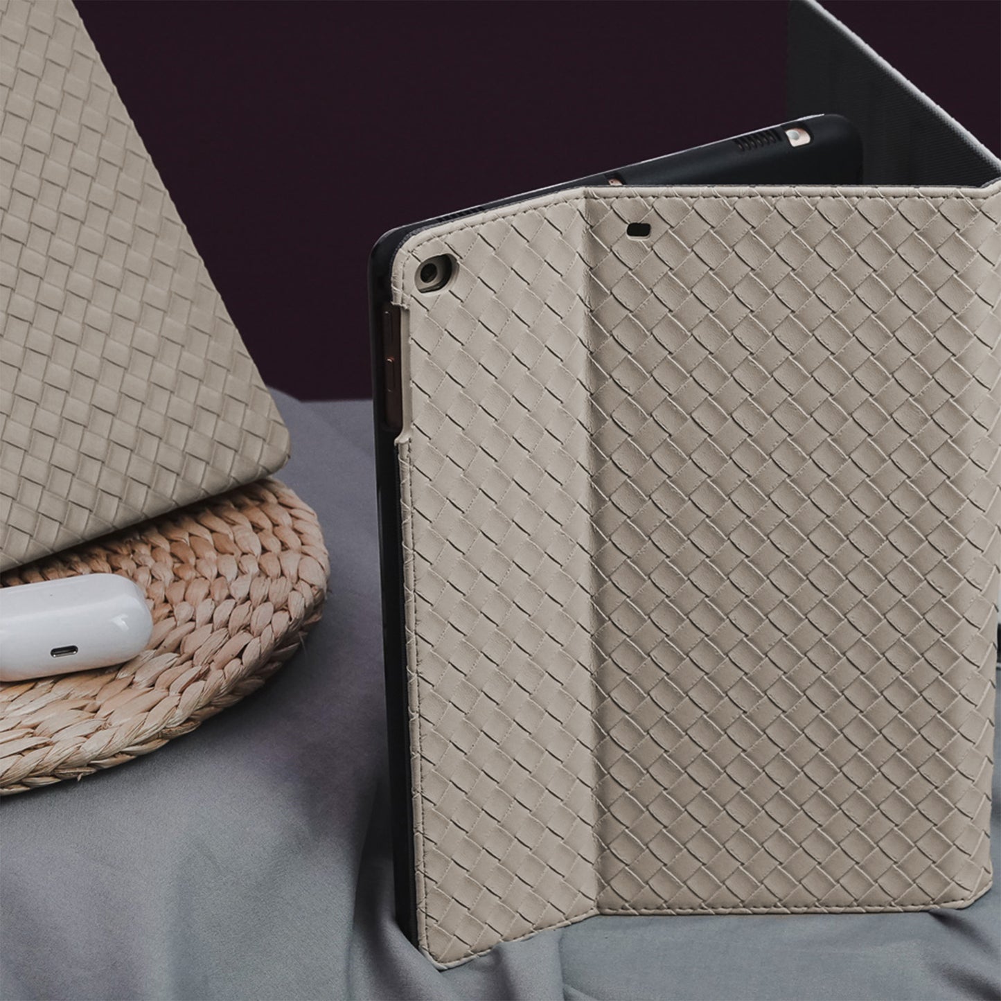 Leather Series & Antique White Braided with Pencil Holder iPad Case