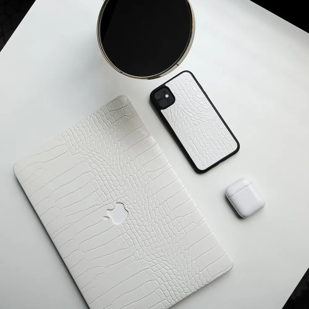 White Crocodile Leather Macbook Case