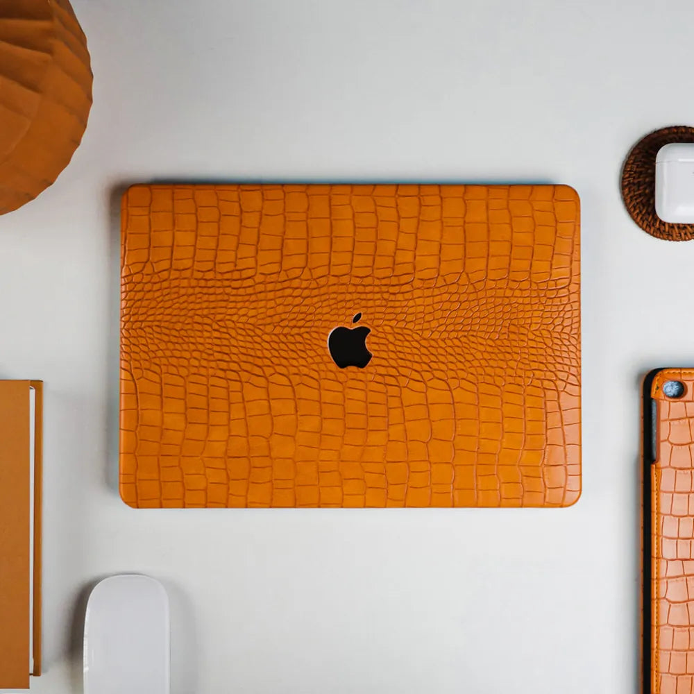 Sun Orange Crocodile Leather Macbook Case
