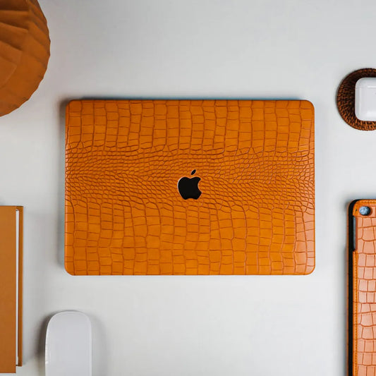 Sun Orange Crocodile Leather Macbook Case