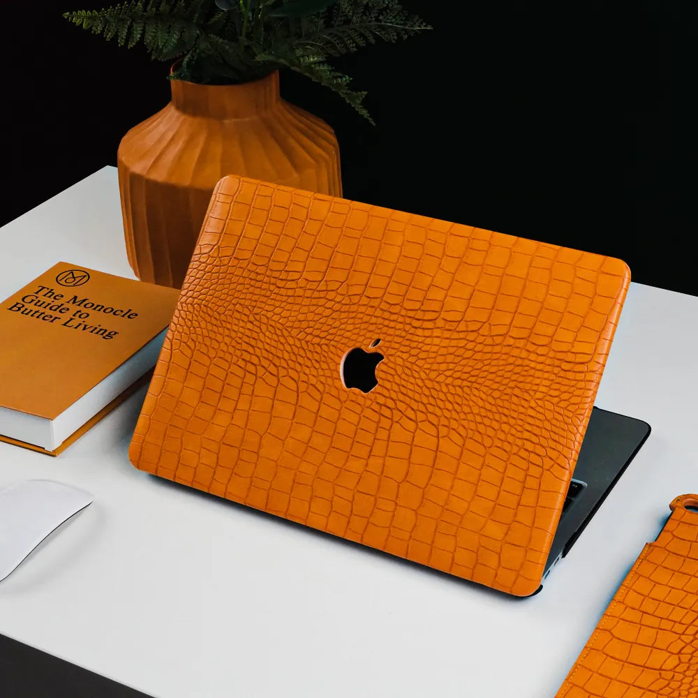 Sun Orange Crocodile Leather Macbook Case