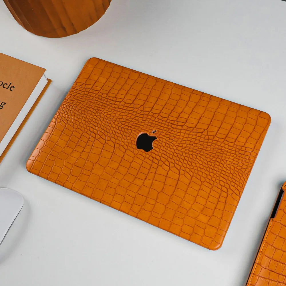 Sun Orange Crocodile Leather Macbook Case