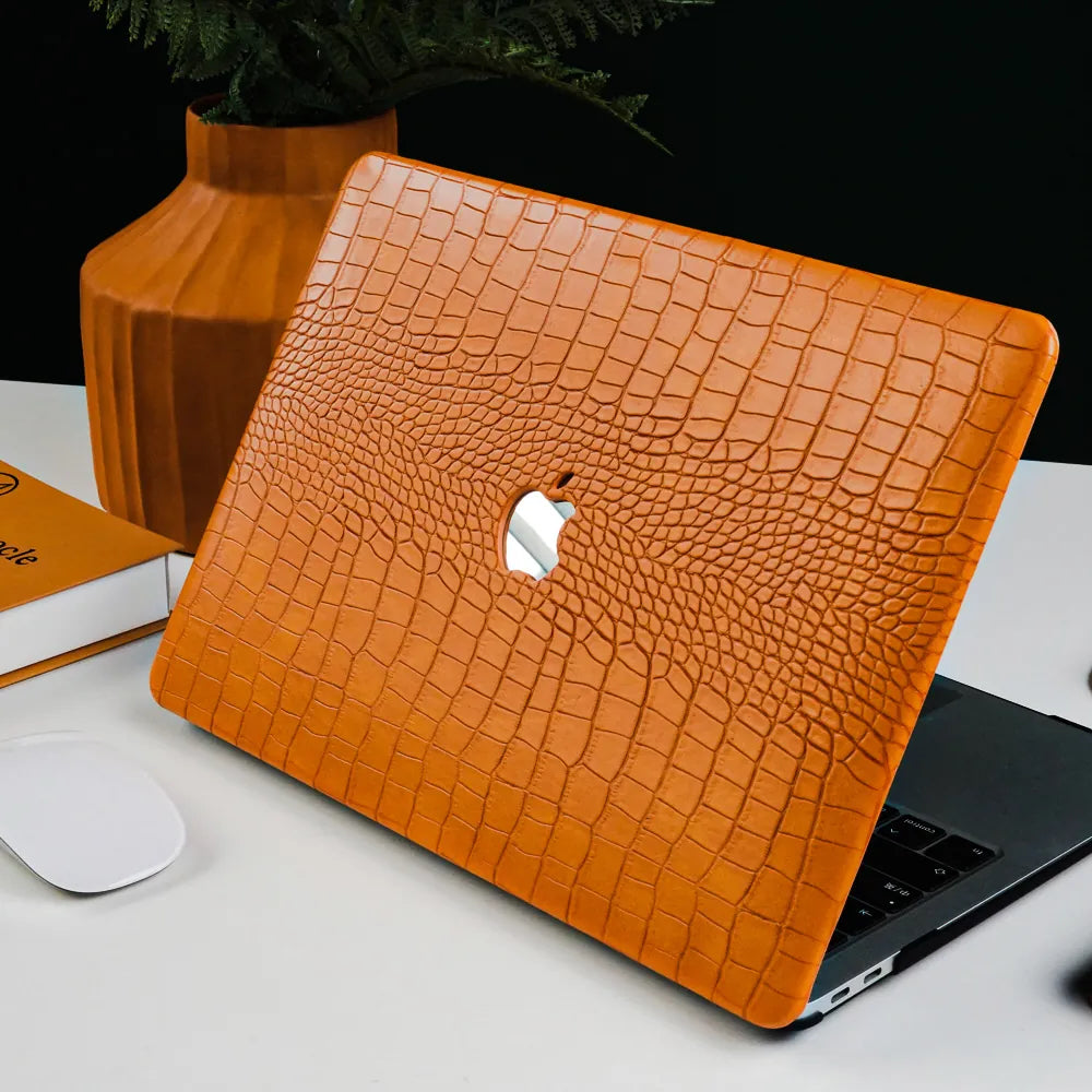 Sun Orange Crocodile Leather Macbook Case