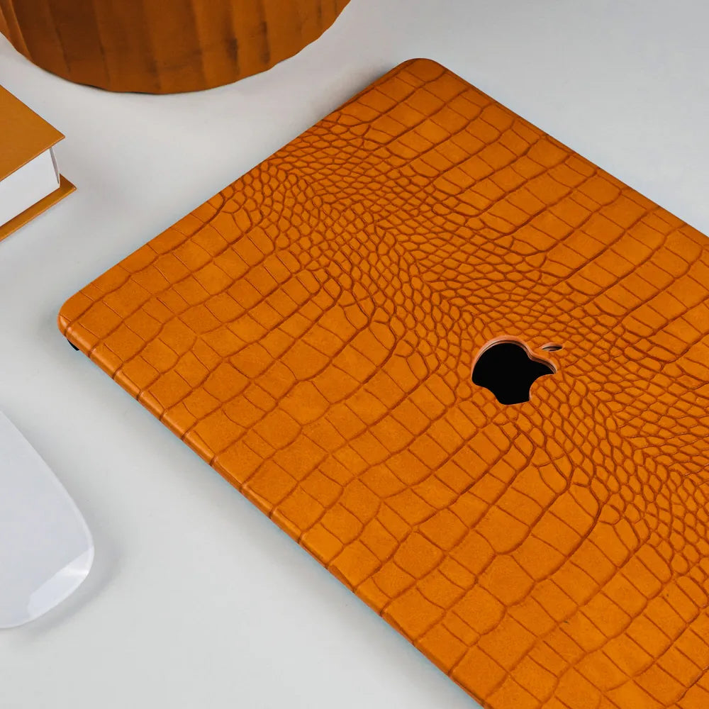 Sun Orange Crocodile Leather Macbook Case