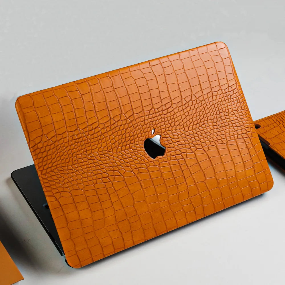 Sun Orange Crocodile Leather Macbook Case